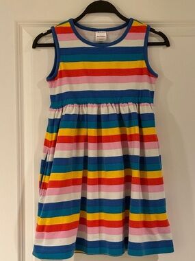 Hanna Andersson Rainbow  Striped Sleeveless Play  Dress size 6 -7